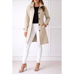 1 Madison Raincoat Jacket Trench Coat Cream/Beige Mid Length Women Size Small P